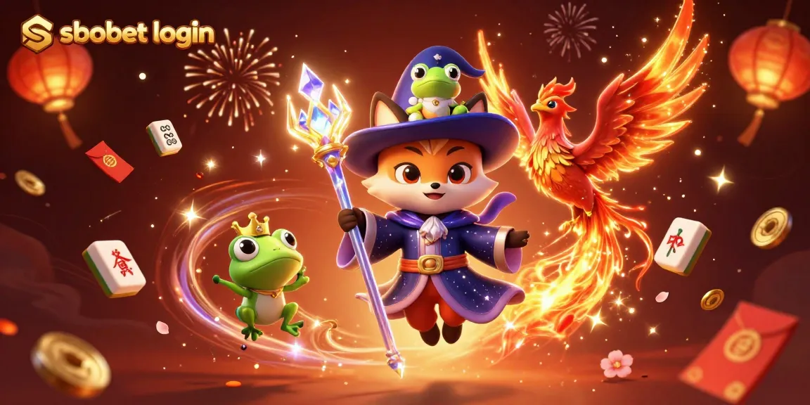 Experience exhilarating sbobet login access in a vibrant casino-themed illustration featuring artful characters.