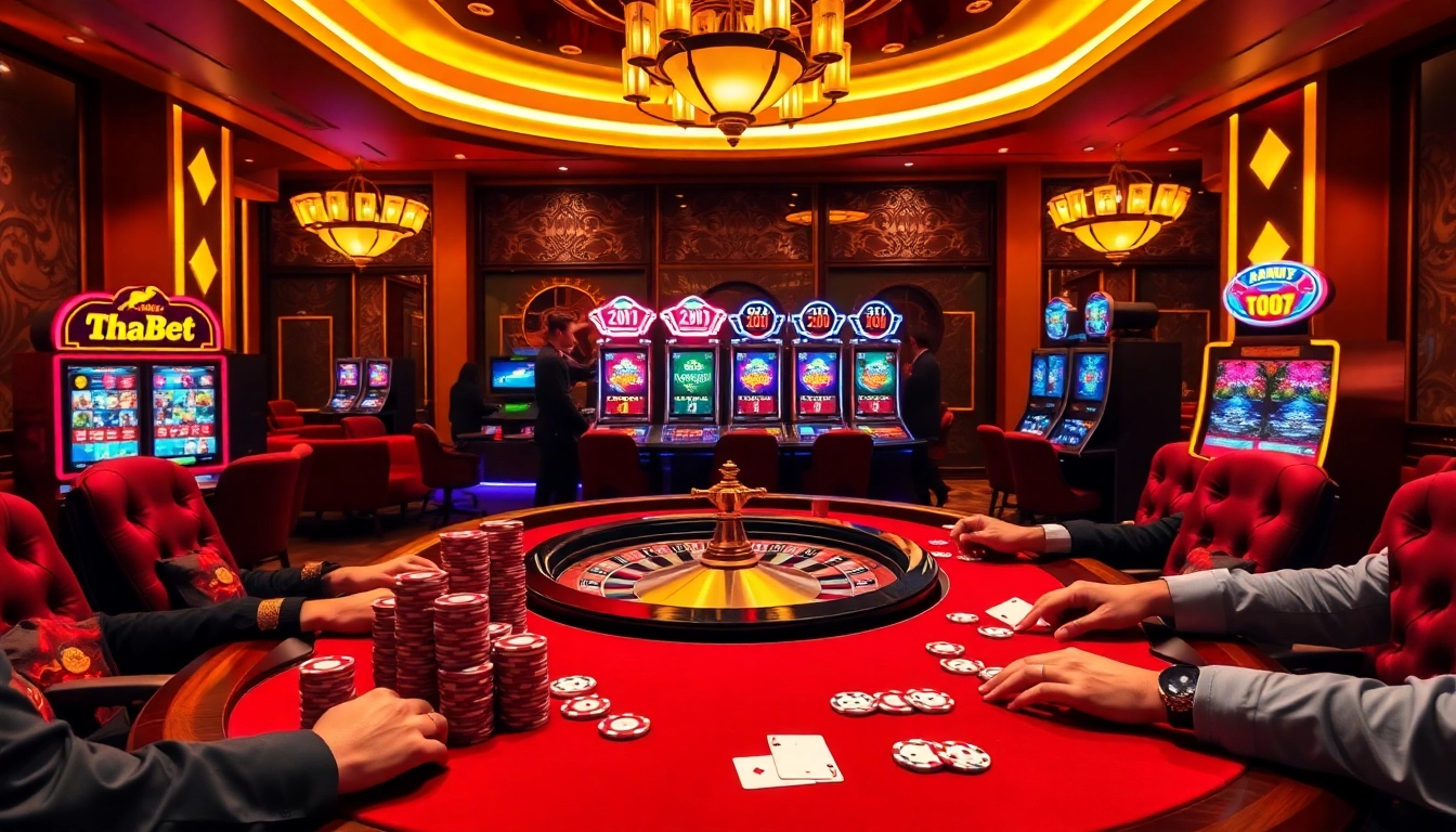 Experience excitement as players engage in a high-stakes game at https://thabet.baby/ casino table.