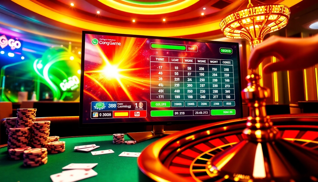 Engaging gambling scene with Cổng Game GO88 displayed on a luxurious casino interface.