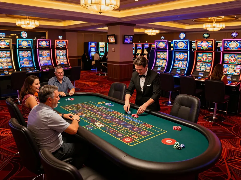Players strategizing at a roulette table in an upscale casino atmosphere, highlighting 98win01 for an engaging gaming experience.