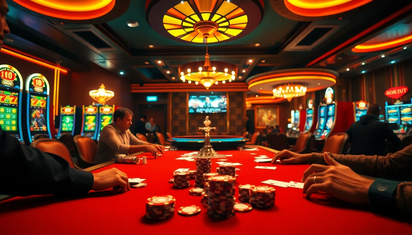 High-stakes players enjoying poker at a luxurious casino table, enhancing excitement for https://bem88.com.