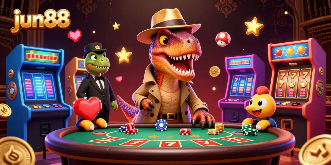 Experience thrilling gameplay at jun88 featuring cartoon dinosaur characters in a vibrant casino.