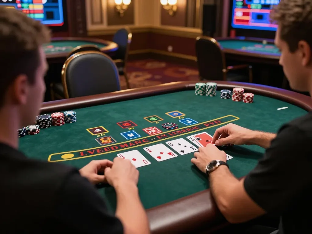 92slot player interacts with live dealer at blackjack table, showcasing immersive online gaming.