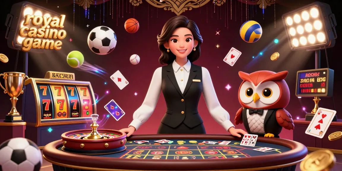 Experience the excitement of the royal casino game with massive slot reels and a charming dealer duo.