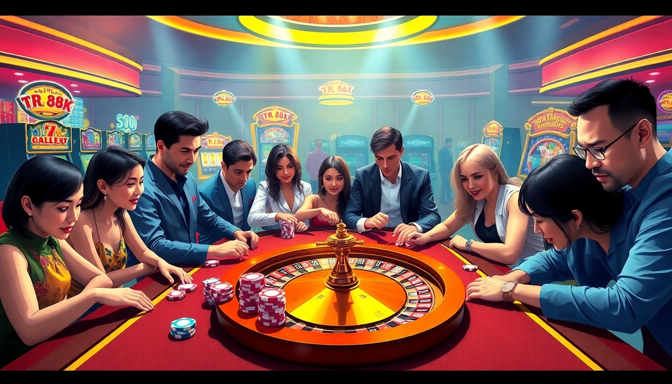 Players enjoying thrilling casino games at TR 88 with vibrant chips and roulette.