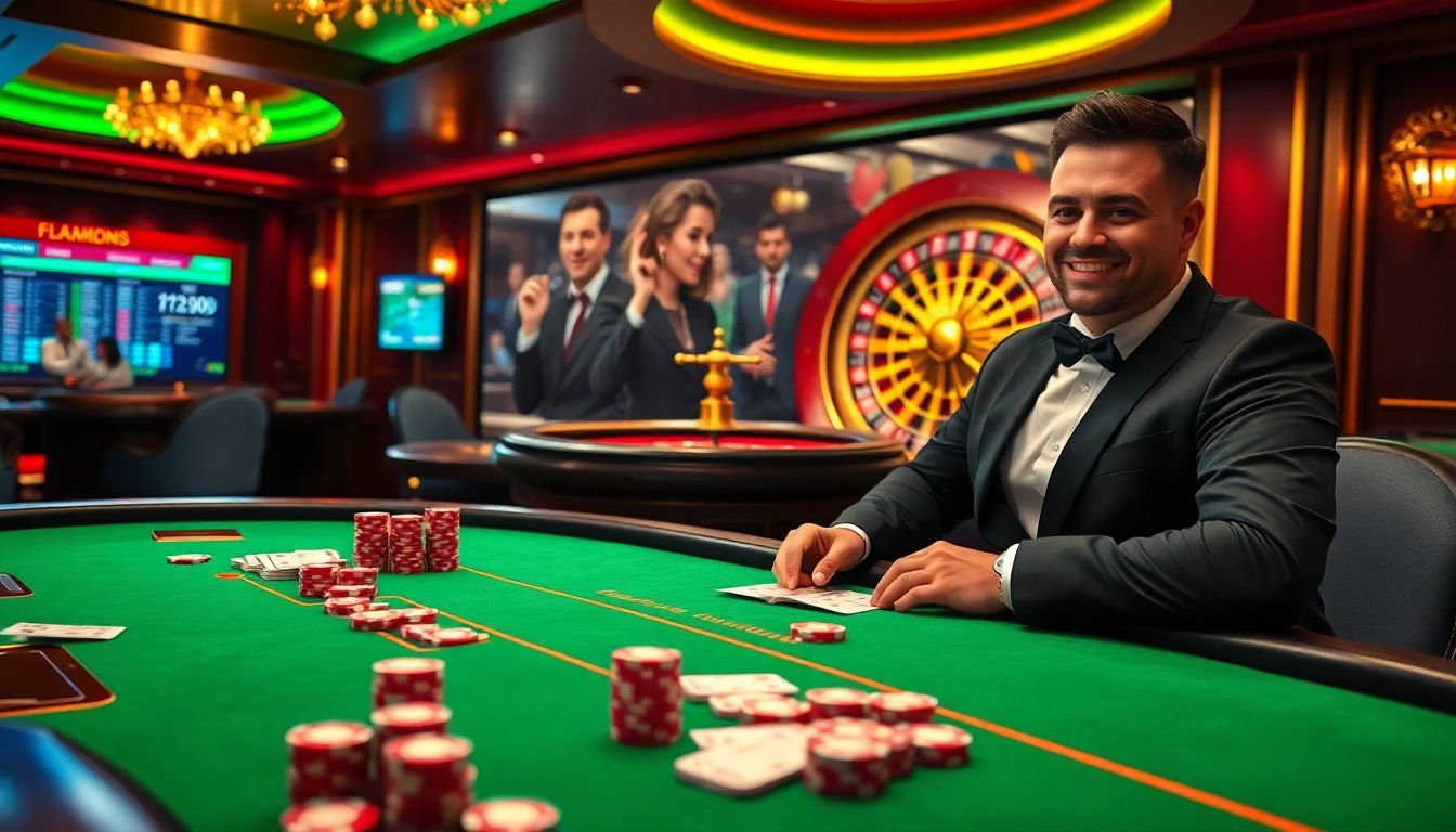 Experience the thrill of casinos with https://luongson171.tv/ showcasing a luxurious poker scene with vibrant atmosphere.