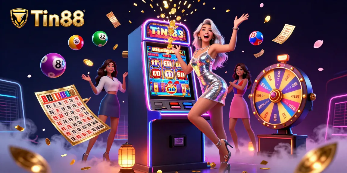 Experience the excitement at Tin88 with colorful slots and jackpot thrills in a vibrant casino scene.