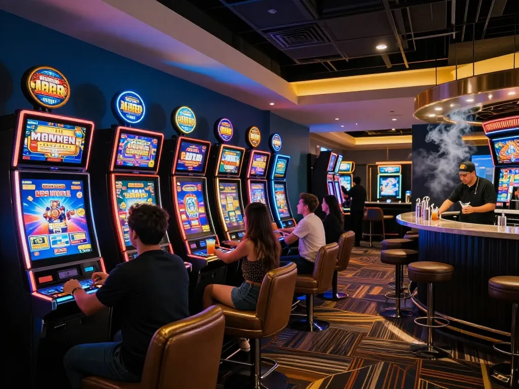 Players enjoying the excitement of S666 slot machines in a vibrant casino atmosphere