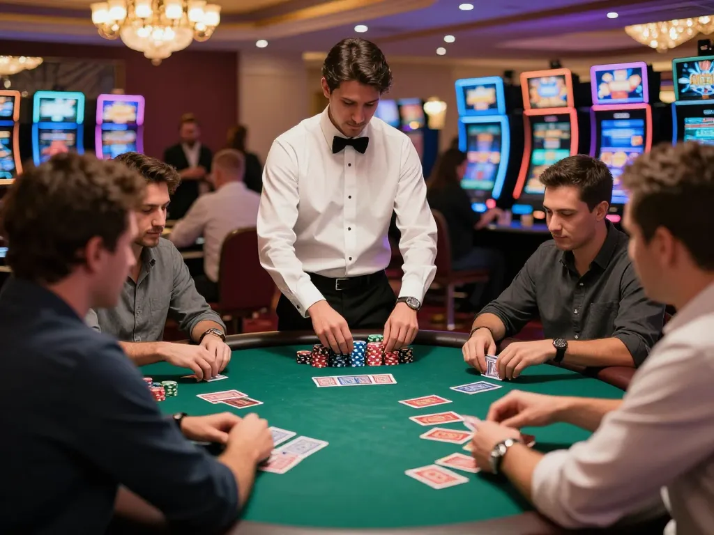 Players strategizing during a lively blackjack game at KUWIN 789 casino, showcasing excitement and engagement.
