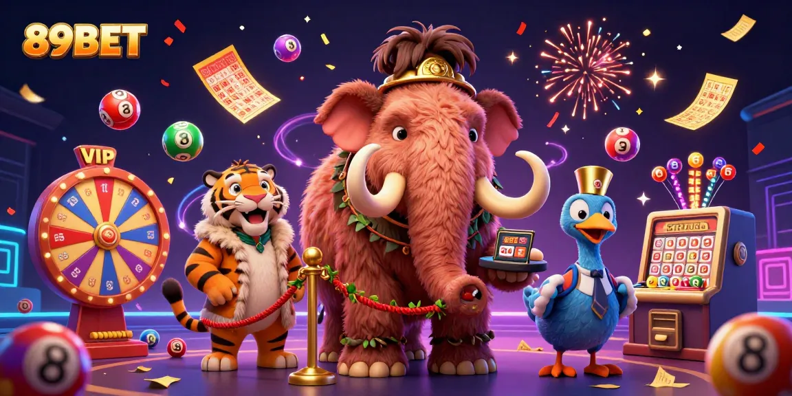 Engage with 89BET at an exciting casino entrance featuring colorful lottery balls and vibrant prize elements.
