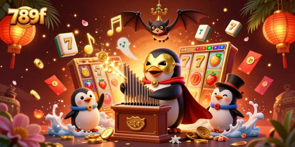 Experience thrilling 789f gaming with golden coins and vibrant casino elements in a dynamic illustration.