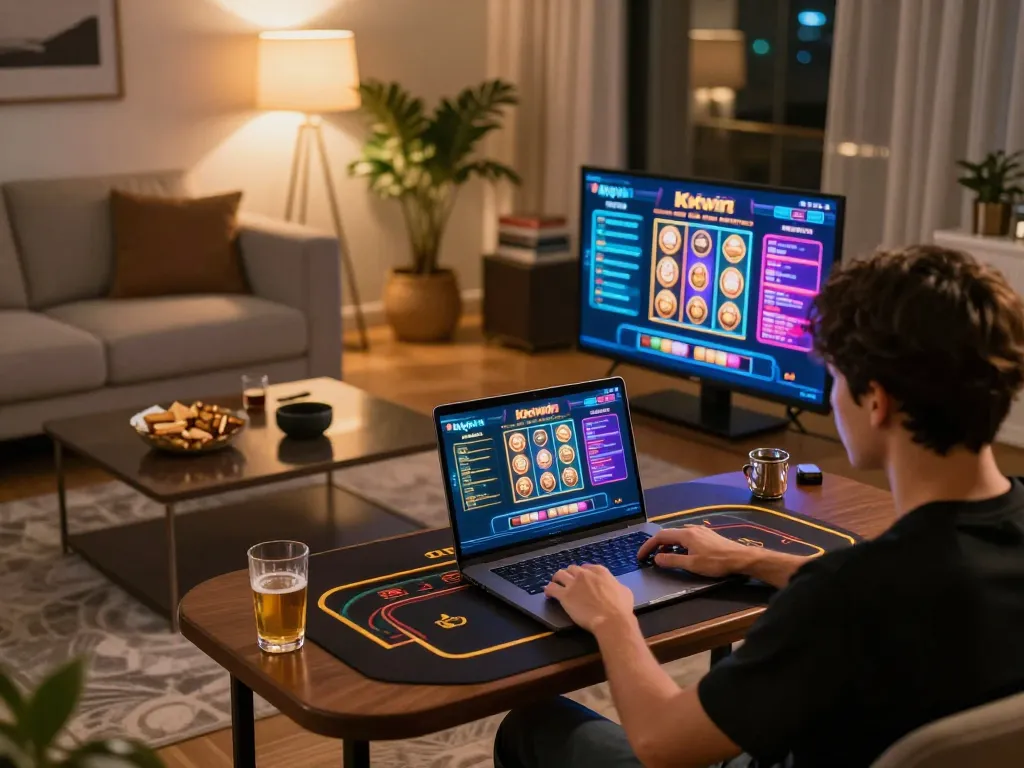 Engaging in a kkwin casino game online from a comfortable home setup.