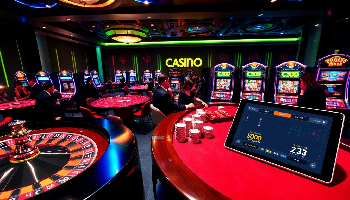 Players engaging at the SODO CASINO poker table with vibrant chips and cards.