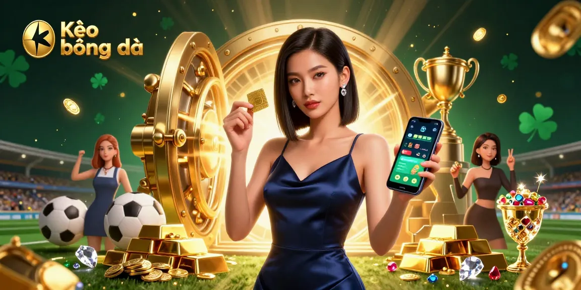 Kèo bóng đá offers dynamic betting opportunities, featuring a confident woman with casino elements and sports icons.