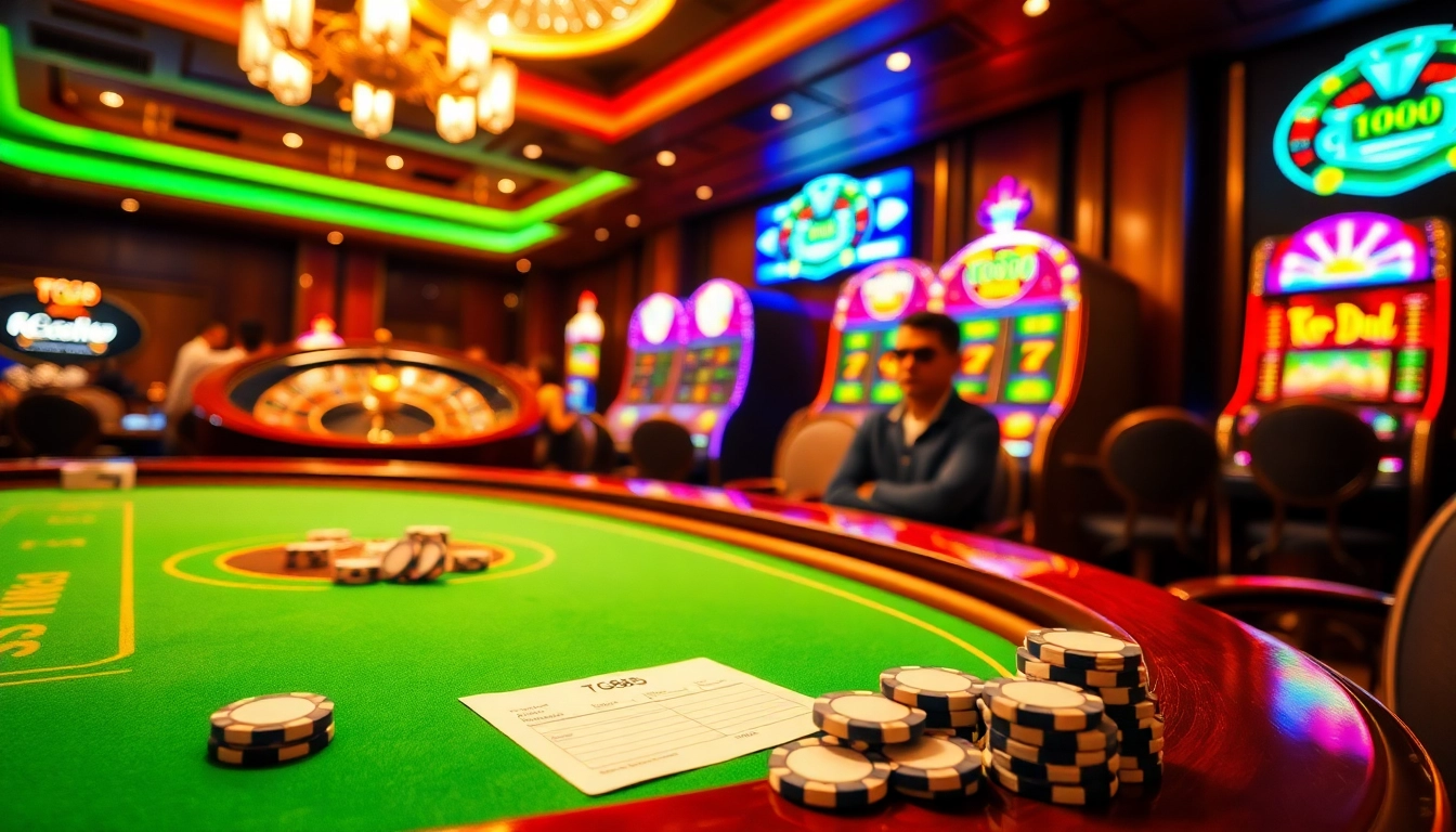 Experience thrilling online gaming at TG88 with an elegant casino atmosphere depicting players engaged at a luxurious gaming table.