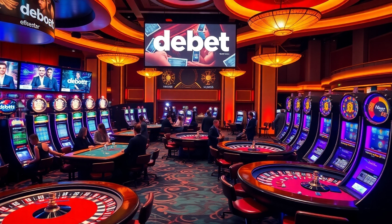 Players enjoying exciting casino games at DEBET, highlighting poker, roulette, and slots action.