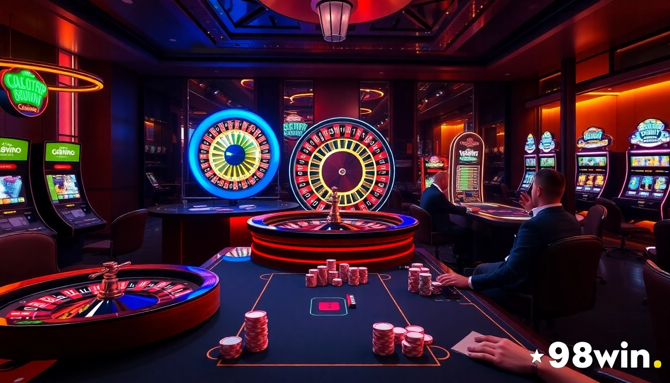 Experience the thrill of high-stakes gaming at 98win with exciting casino tables and slot machines.