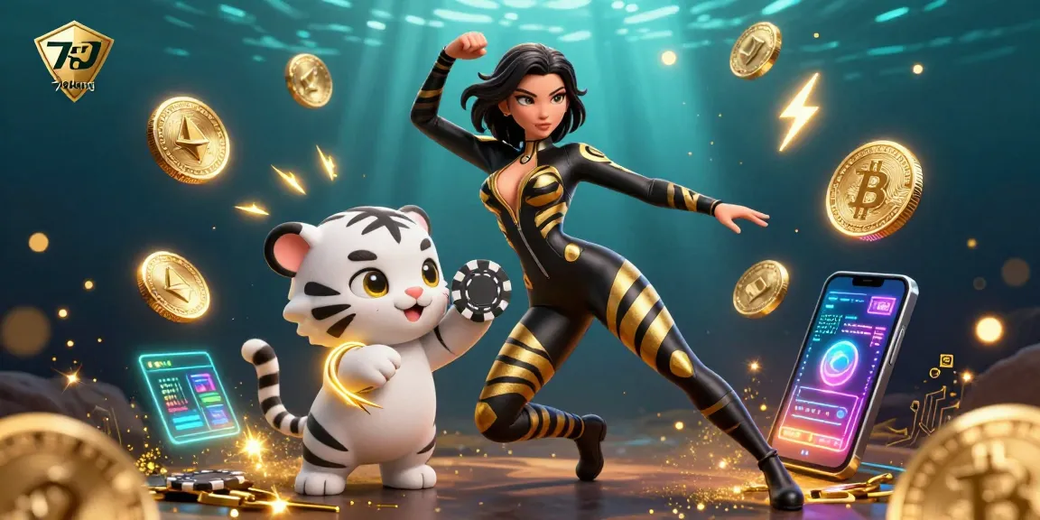Engage with the 79king online casino experience through vibrant 3D visuals of games and crypto elements.