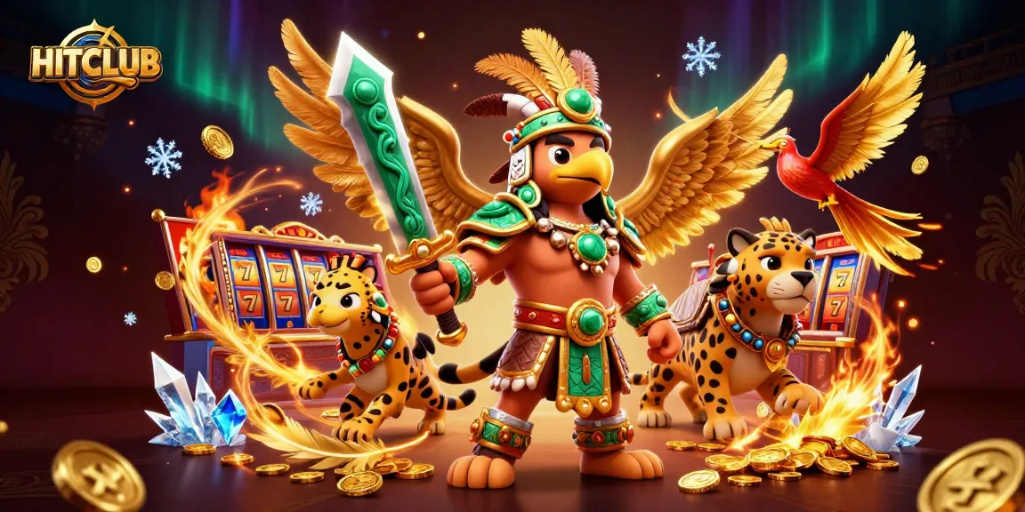 Experience HITCLUB with thrilling slot games featuring golden coins and Aztec warriors
