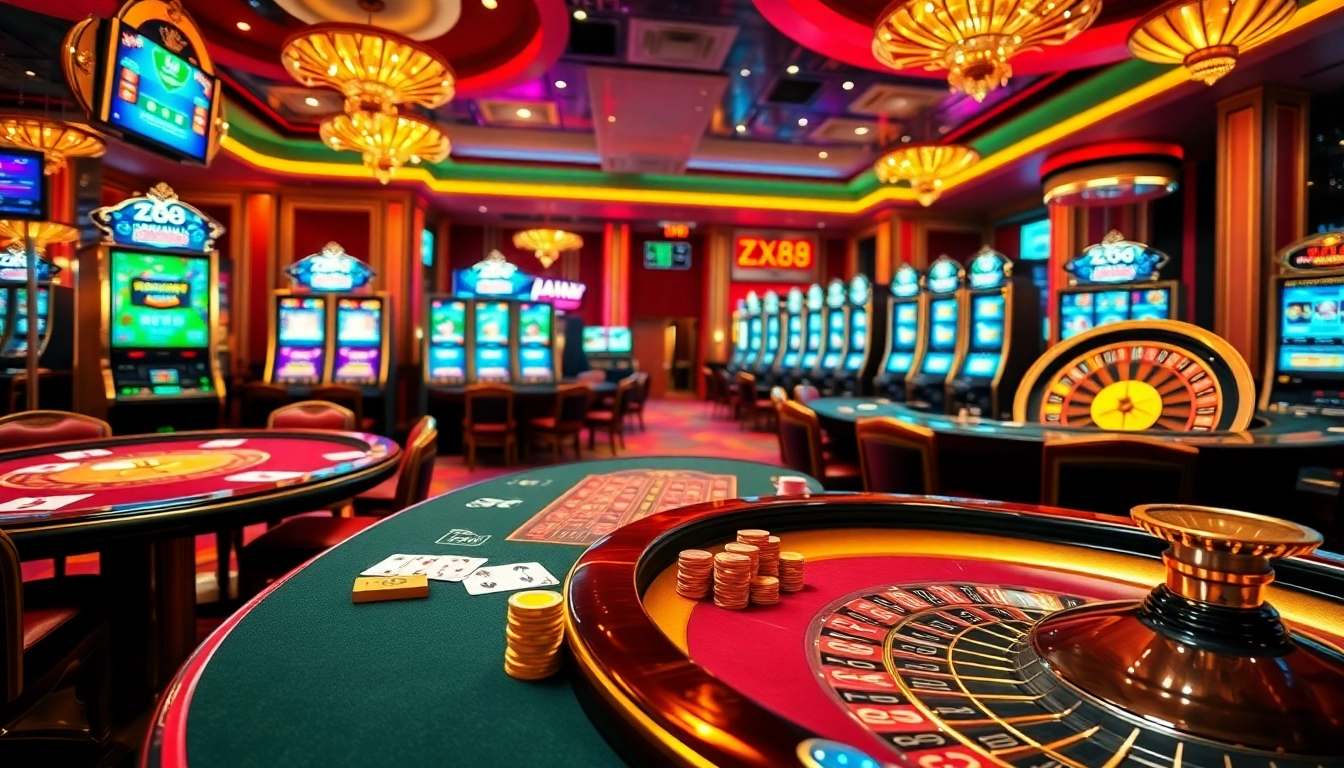 Experience the luxury and excitement of ZX88 WIN at a lavish casino table with games and chips.