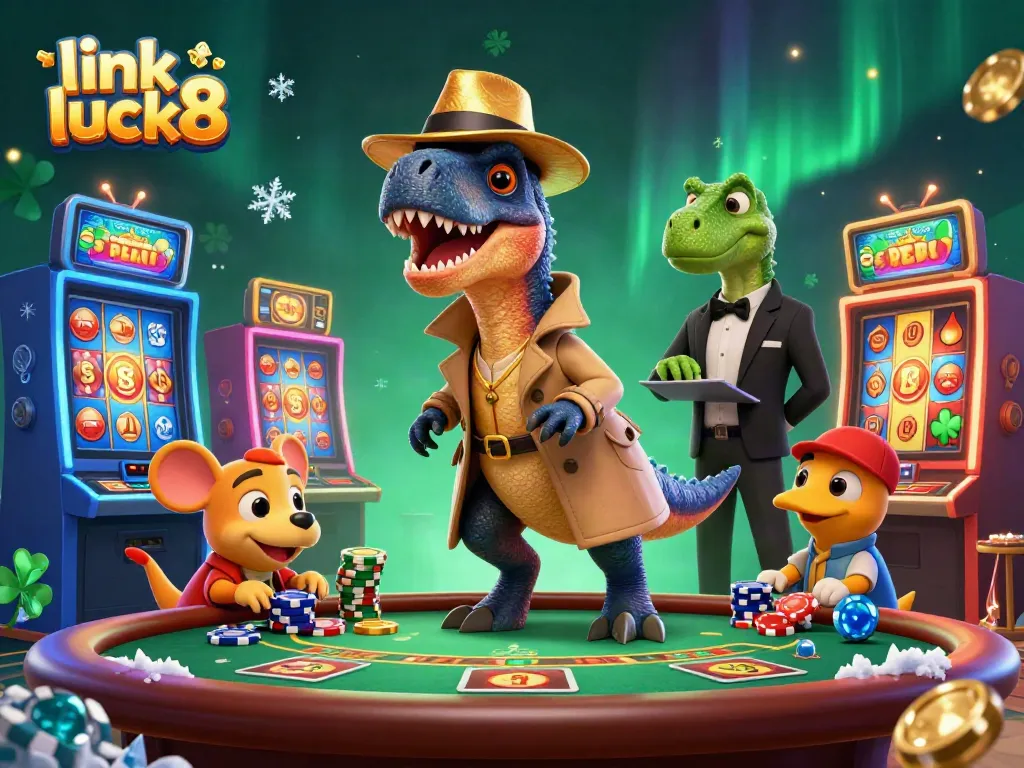 Engage with exciting gameplay and chip counting action at link luck8's vibrant casino scene featuring animated characters.