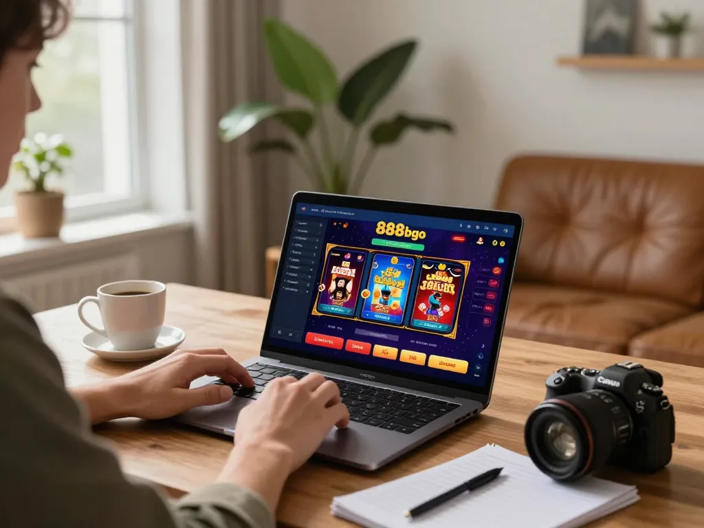 Engaging with online gambling via 888bgo in a cozy home office setup, showcasing modern entertainment.