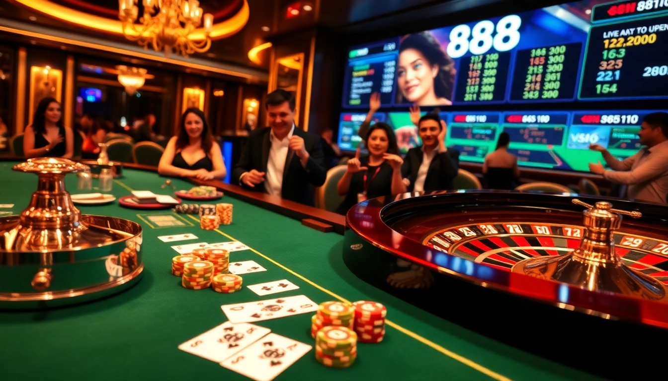 Players enjoying a professional casino experience at 888VND with live betting and vibrant gaming elements.