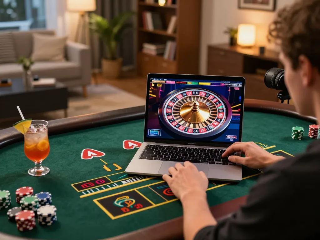 Engaging in online gaming at trang chủ 79king with a roulette wheel displayed on the laptop screen.