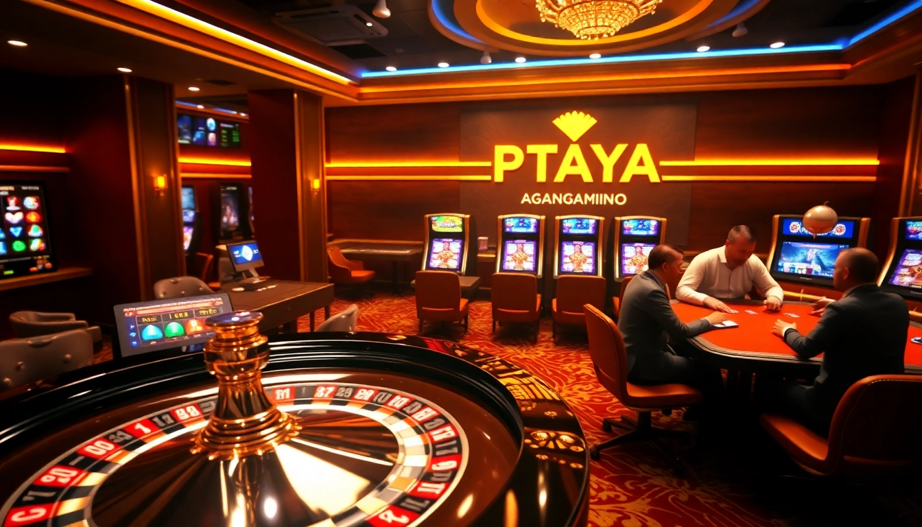 PHTAYA online gaming experience with vibrant slot machines and exciting roulette wheel.