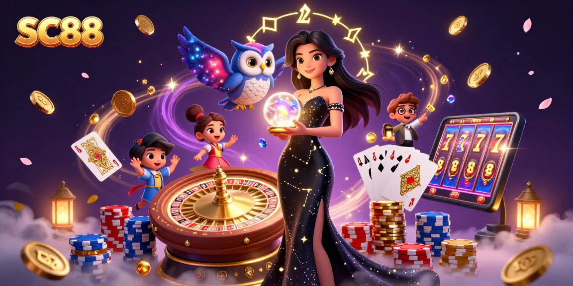 Win big with SC88 by engaging in a vibrant 3D casino scene filled with shimmering coins and exciting gameplay.