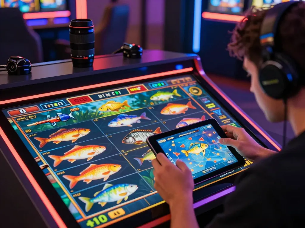 Bắn cá đổi thưởng gameplay with colorful fish graphics and intense player engagement on tablet screen