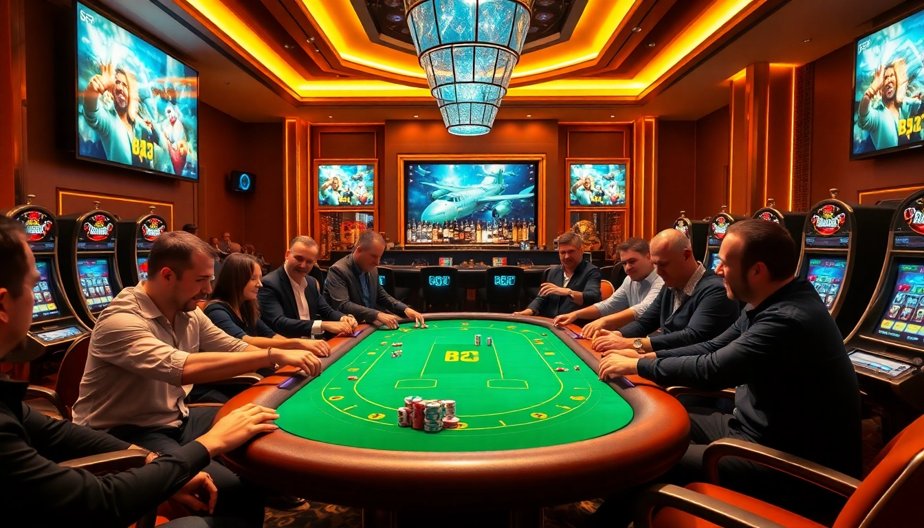 Exciting b52 gaming action at a luxury casino table with vibrant poker chips.