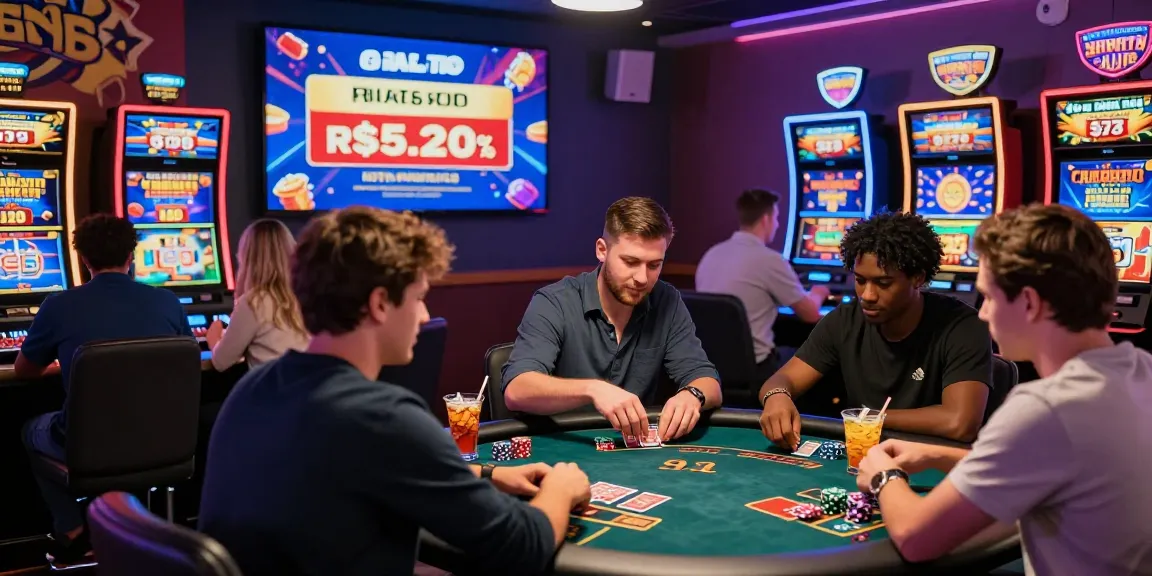 Dynamic scene of players enjoying various games at non Gamstop casinos, featuring vibrant lights and engaging activities.