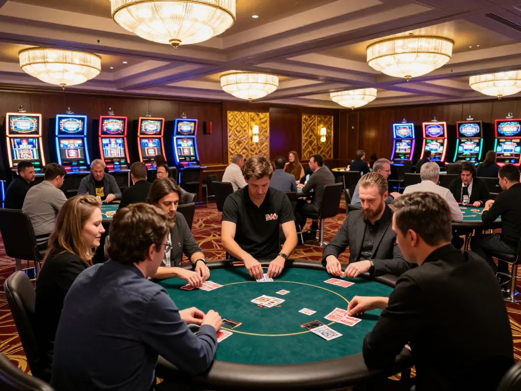 Nohu champions enjoy poker strategy amid vibrant casino atmosphere.