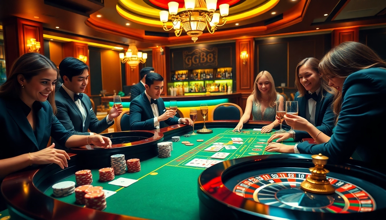 Players enjoying high-stakes poker action at https://gg88.ltd/ casino, showcasing excitement and luxury.