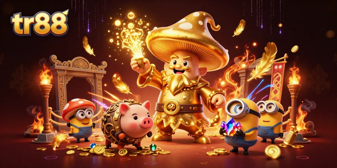 Wager thrillingly with tr88 in a vibrant casino world featuring a magical mushroom wizard.