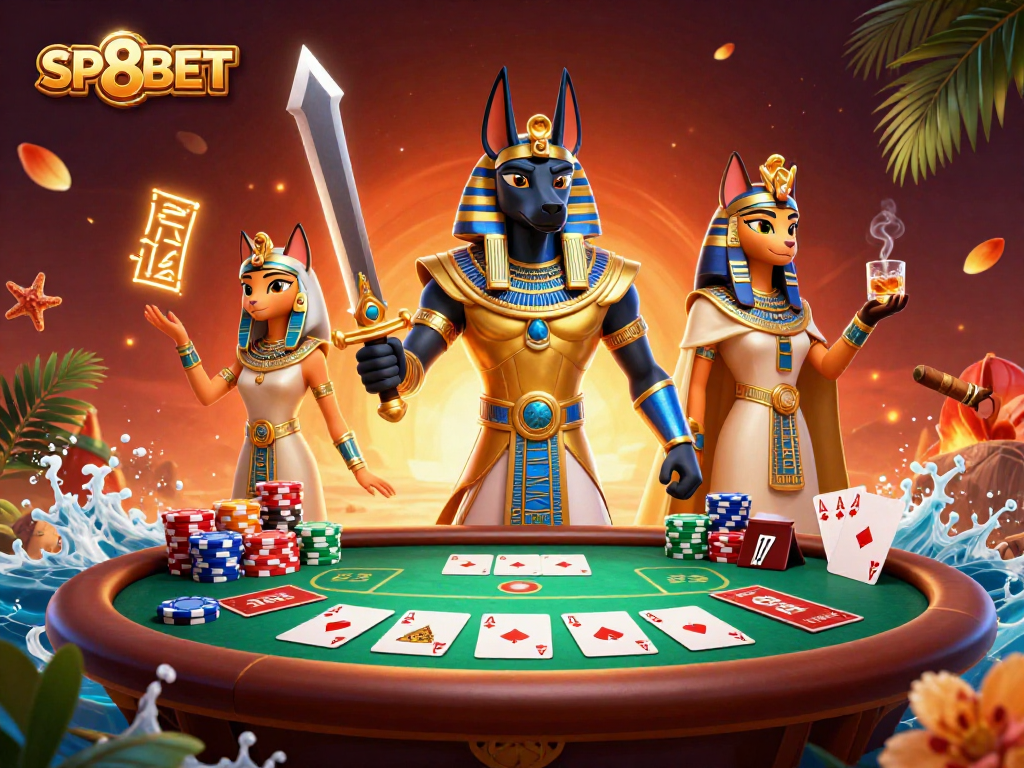 Join the excitement at SP8BET with Anubis and Bastet in a vibrant poker scene.