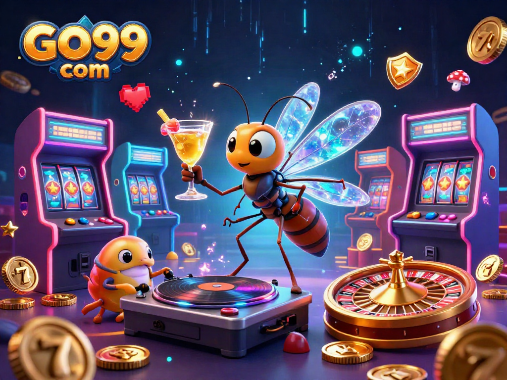 Experience the thrilling atmosphere of GO99 com with a 3D casino mascot and vibrant gaming elements