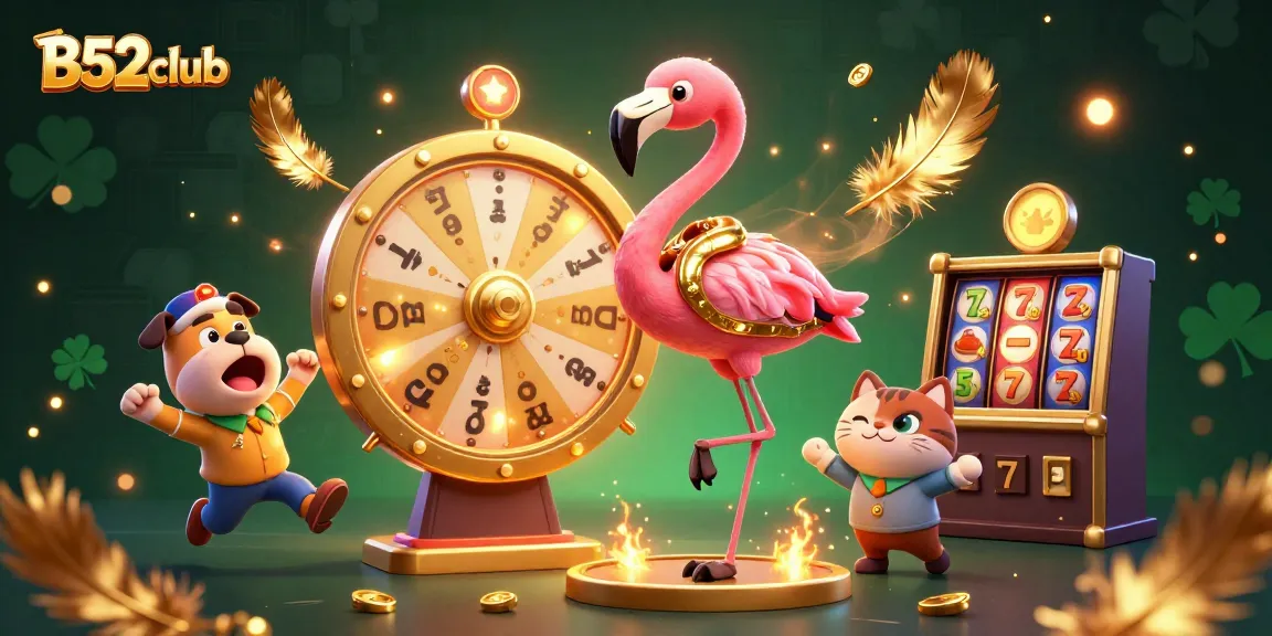 B52club offers players excitement by spinning the prize wheel in a vibrant casino scene.
