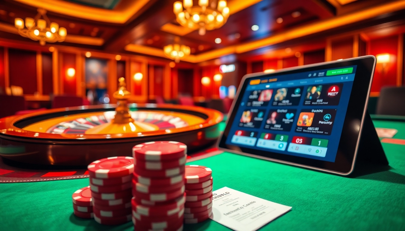 Engage in thrilling bets with the stunning setup at 888VND COM, showcasing poker chips and a roulette table.