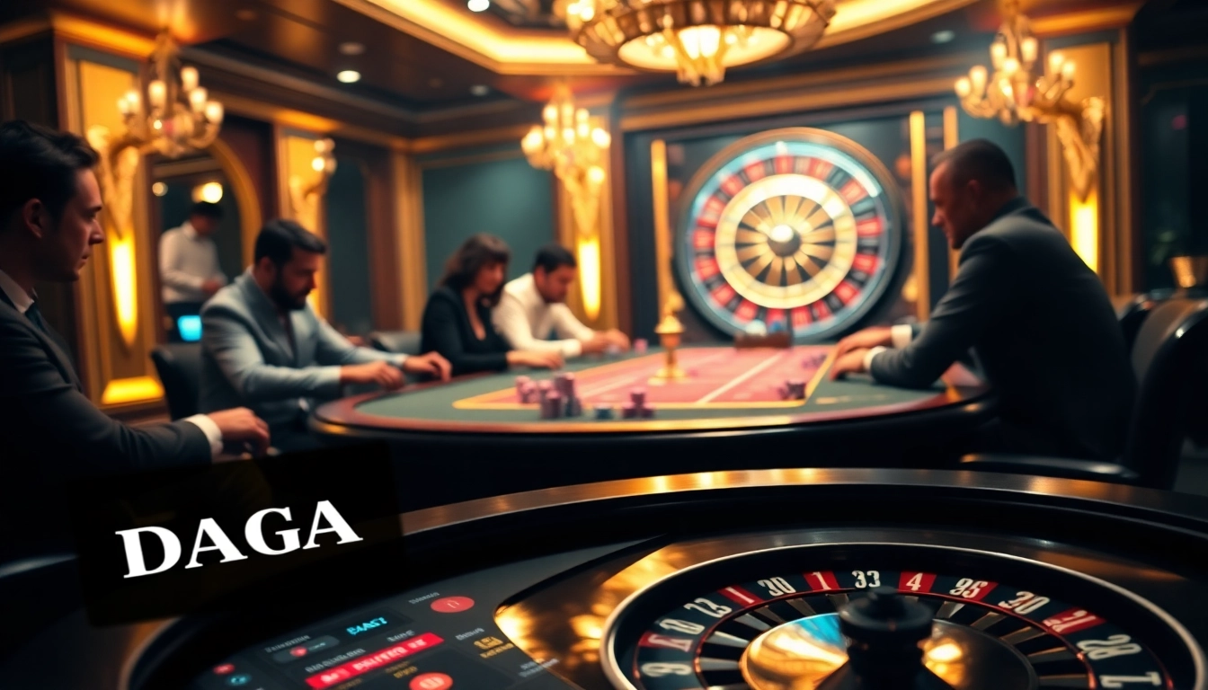 Daga gaming interface at a luxurious casino with vibrant poker action