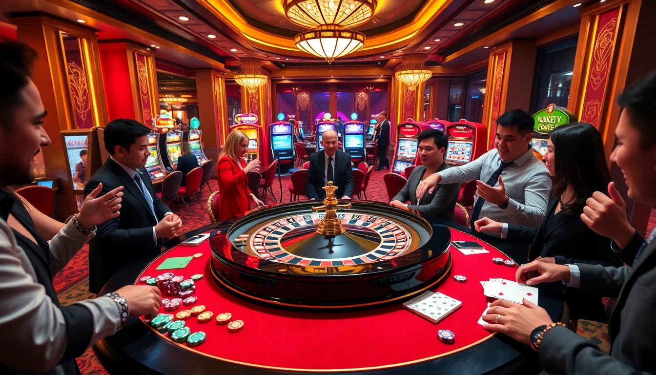 Experience the thrill of 8kbet with vibrant casino visuals showcasing poker chips and roulette excitement.