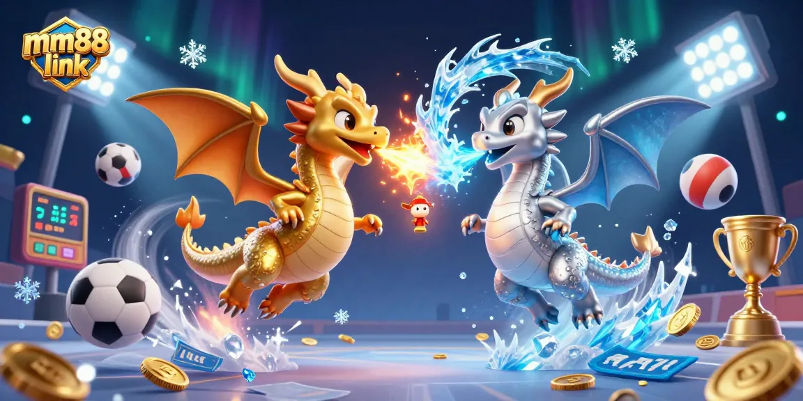 Experience immersive gaming action with mm88 link, featuring dynamic dragons and sports elements.