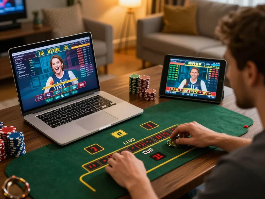 Immerse in GO88 online casino as players engage with live dealers, strategizing for better winnings.