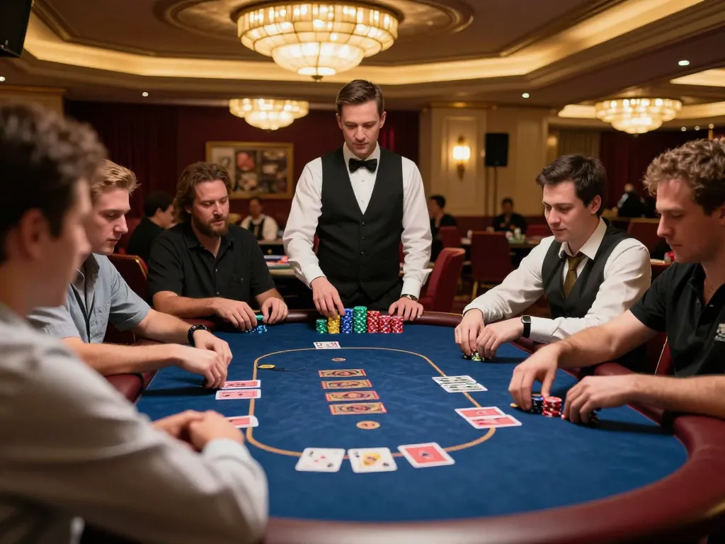 Players engaged at a Go 88 poker table in a vibrant Las Vegas casino, showcasing excitement and strategy.