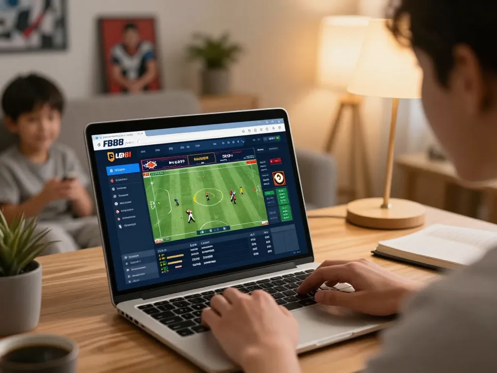 Engaging online sports betting scene with a user on fb88.com, showcasing live events and betting excitement.