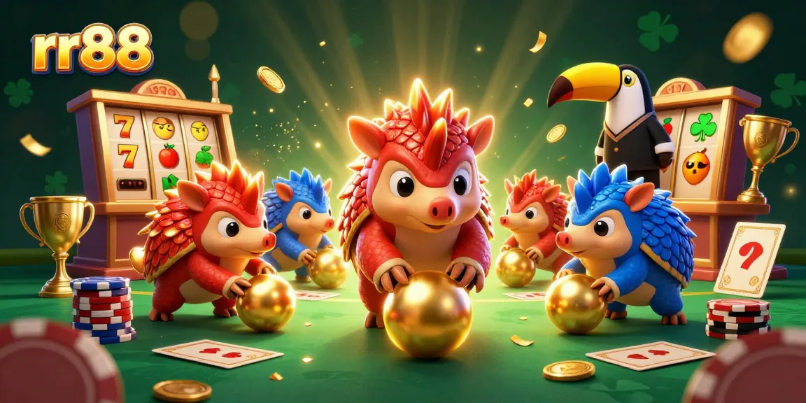 Join the excitement with rr88: Rival pangolins competing in a dynamic casino atmosphere.