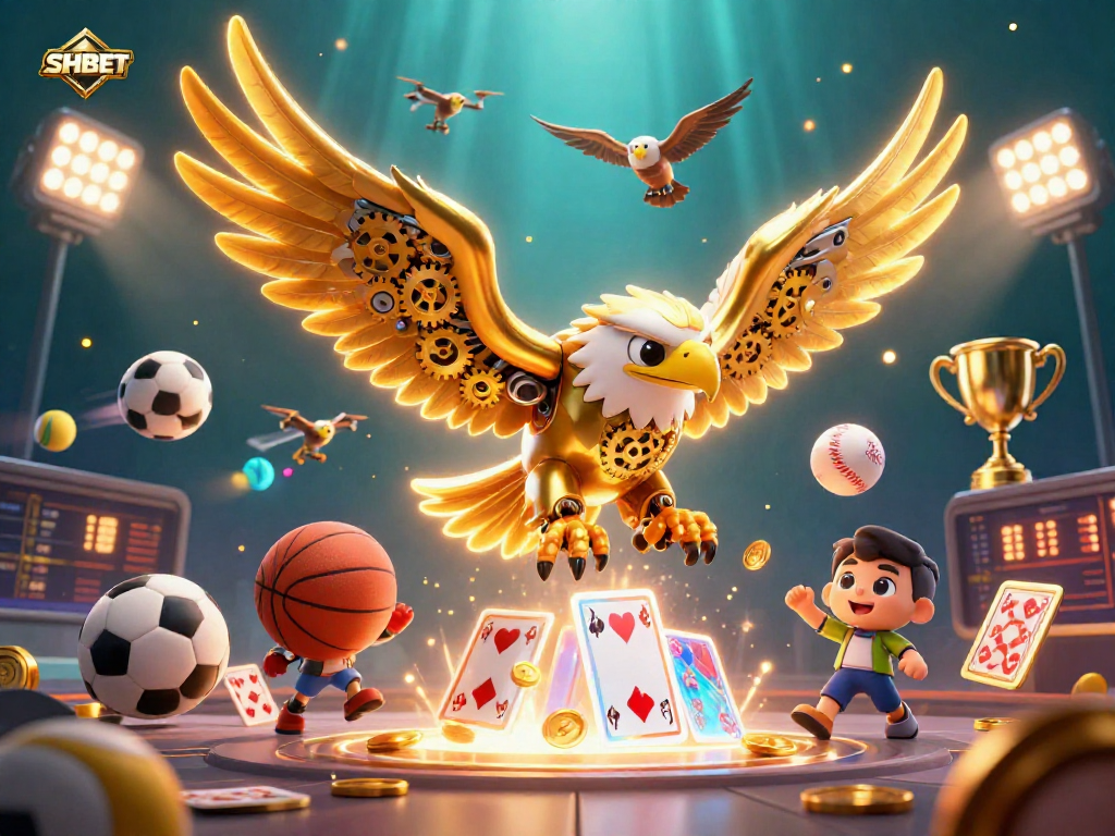 SHBET showcases thrilling online betting with a thrilling 3D illustration of casino games.