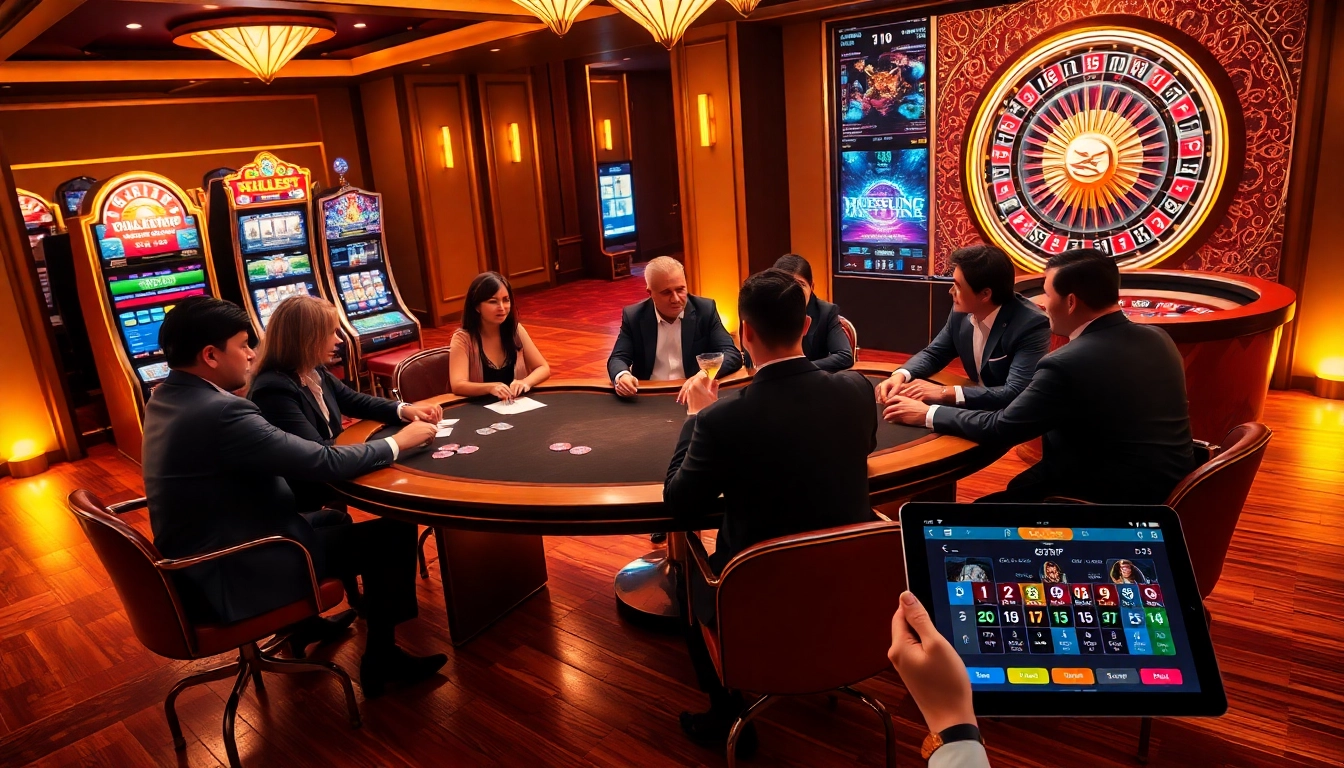 Engaging poker action at 678VIP casino with vibrant atmosphere and luxurious decor.
