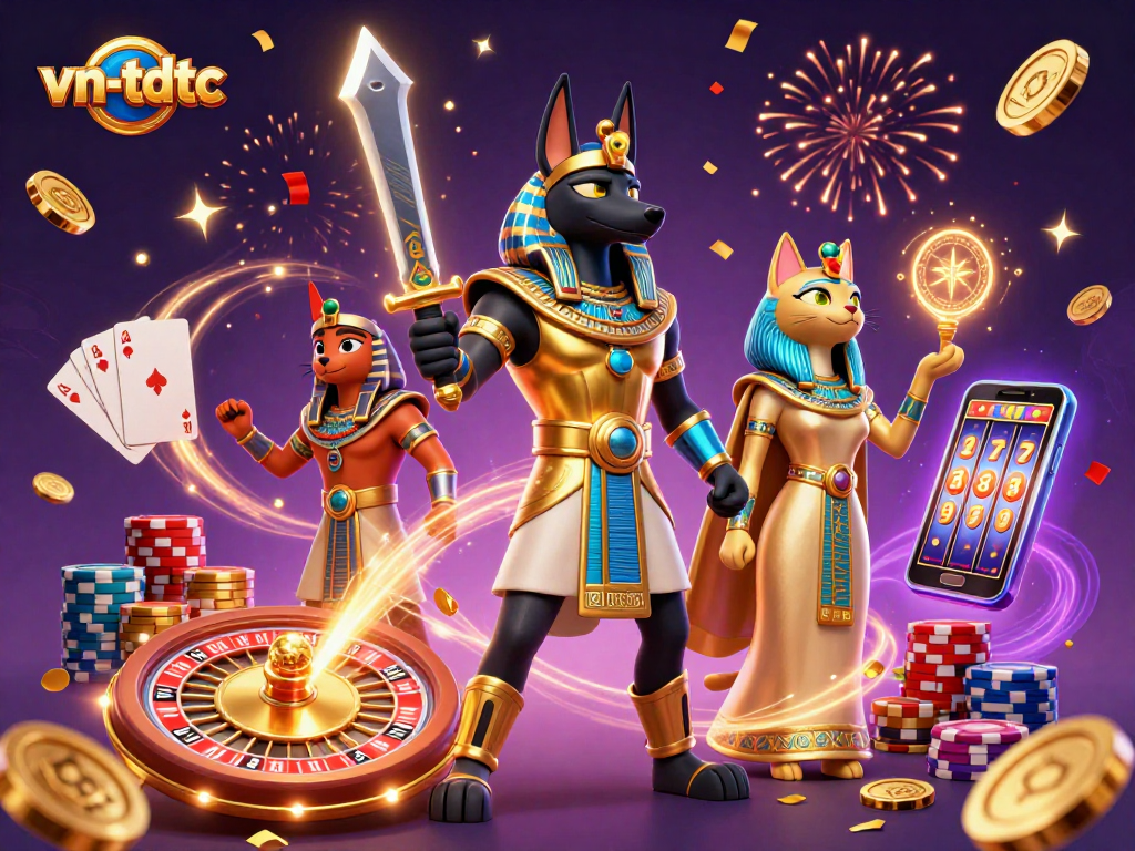 Win exciting prizes with vn-tdtc's vibrant casino atmosphere featuring Anubis and Bastet.